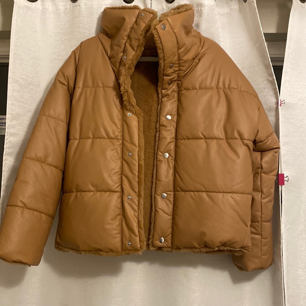 Faux leather and faux fur puffer, size M